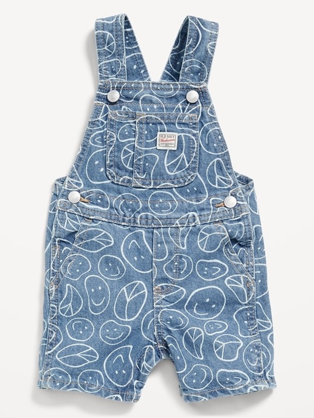 6-12M Old Navy Blue Denim Smiley Shortalls for Kids